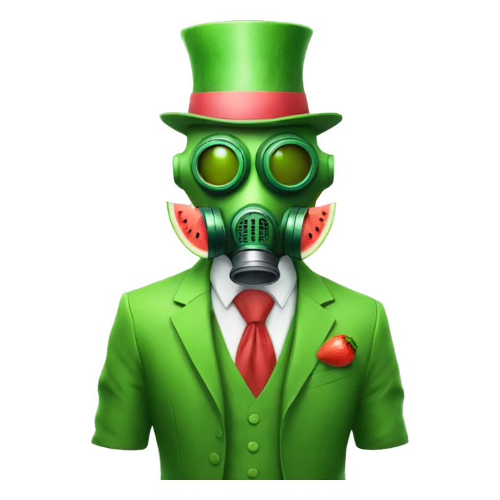 Green man with gas mask and watermelon top hat and suit sticker