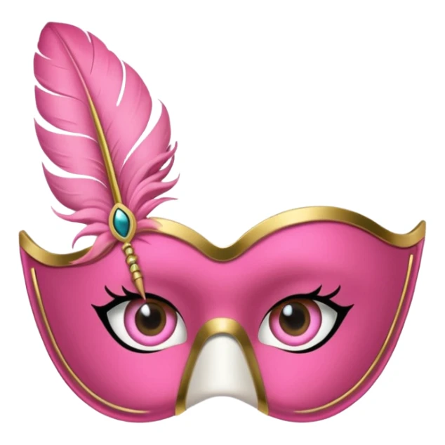masquerade Pink eye mask with gold trim and small side feather. sticker