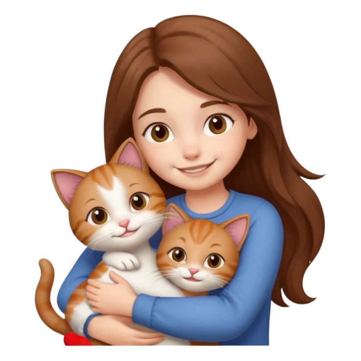 A cute girl hugging a cute cat sticker
