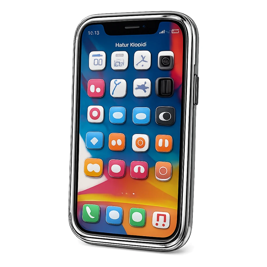 Transform the phone into a 3D chrome metallic style but keep all the original colors and details, highly reflective and shiny, no background. sticker