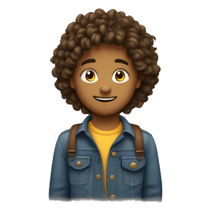 Jeune jeune garçon aux cheveux long bouclés qui rigole brun sticker