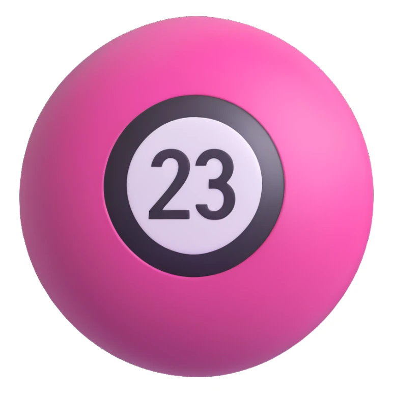 pink billiard ball with the number 23 inside a white circle sticker