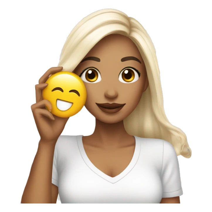 white skin influencer taking selfie with a shopping bag sticker