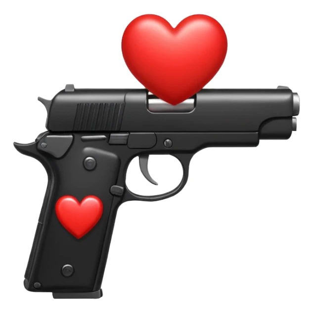 Black hand gun shooting a heart out of it sticker