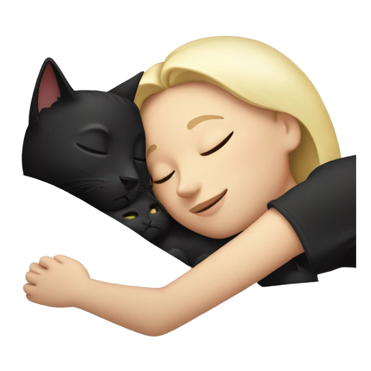 a black cat with a white chest sleeps with a blonde girl in bed sticker