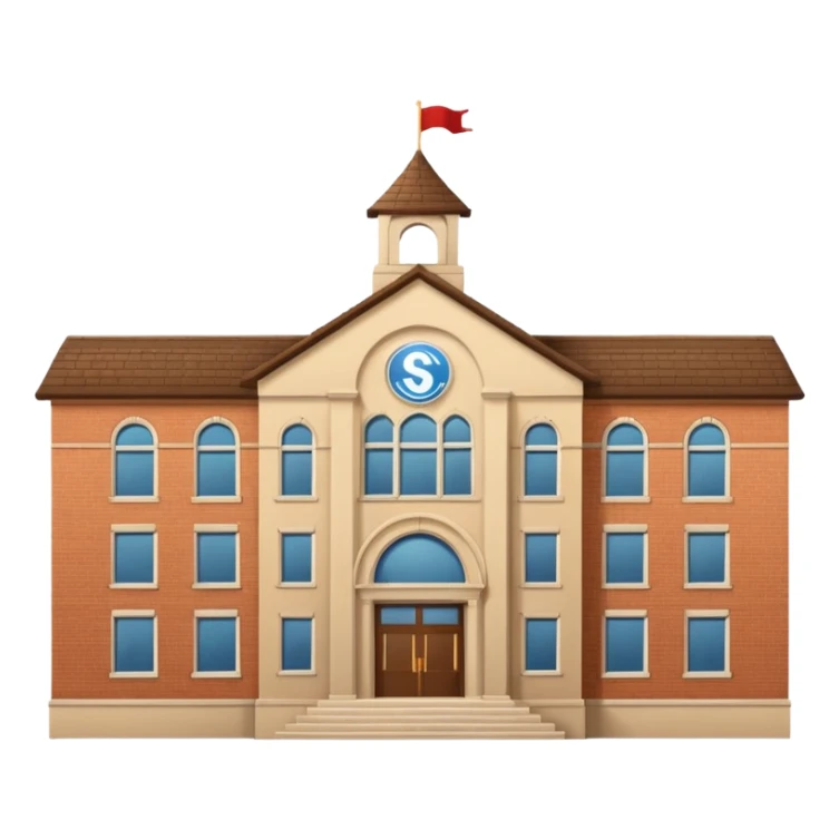 school building with a name school on the top of it sticker