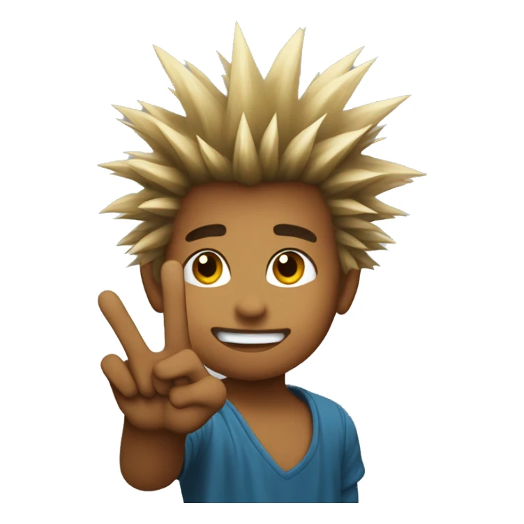 Kid with spiky hair holding up “rock on” finger sign sticker