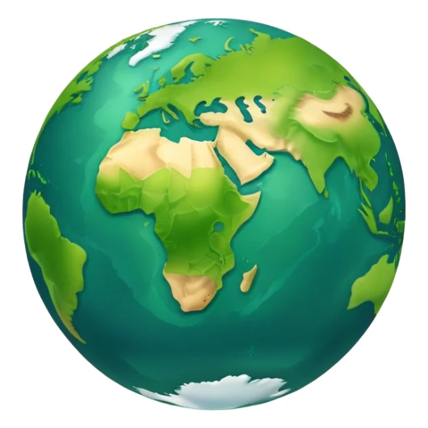 Earth globe with green continents shaped to form the number 1, iOS emoji style sticker