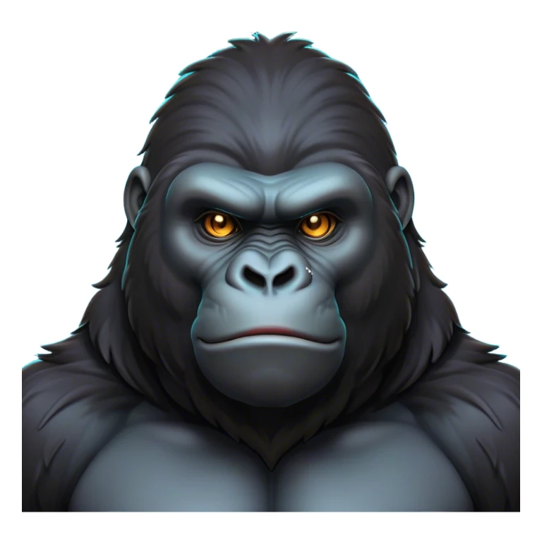 Cinematic Noble Gorilla Portrait Emoji, Poised and commanding, with a massive, muscular build cloaked in dense, rich fur and deep, soulful eyes, Simplified yet sharp and sophisticated features, highly detailed, glowing with a soft, dignified jungle glow, high shine, intelligent and formidable, stylized with an air of primate majesty, focused and authoritative, soft glowing outline, capturing the essence of a watchful guardian that feels as though it could step out of the screen with effortless authority! sticker