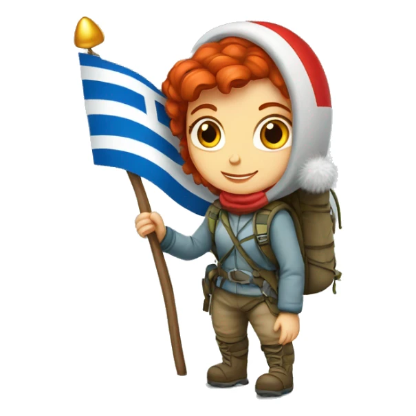 Female winter mountain climber red hair climbing Greek flag Easter eggs sticker