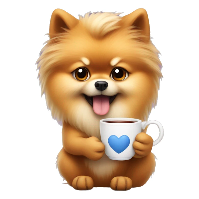 angry pomeranian holding a cup of tea i his paw sticker