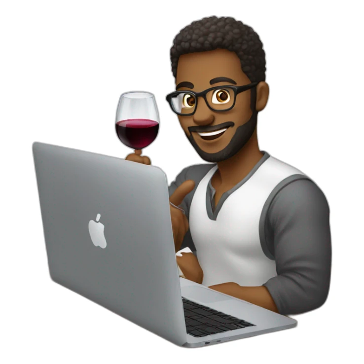 designer working on macbook pro drinking a glass of red wine sticker