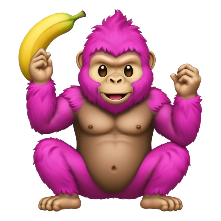 A pink emoji gorilla holding a banana sticker