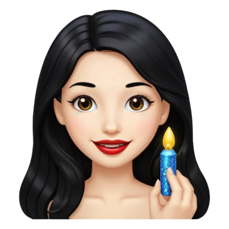 douyin long black hair glossy ;lips glittery girl sticker