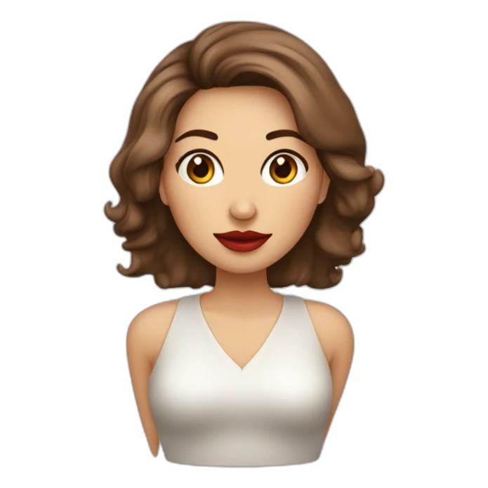 Mujer de piel blanca con labios rojos , cabello largo color castaño con rulos solo en las puntas, anteojos de vista y ojos color marron sticker