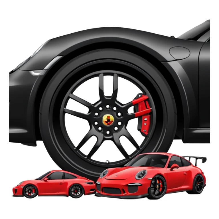 black porsche gt3, black rims, red caliper sticker
