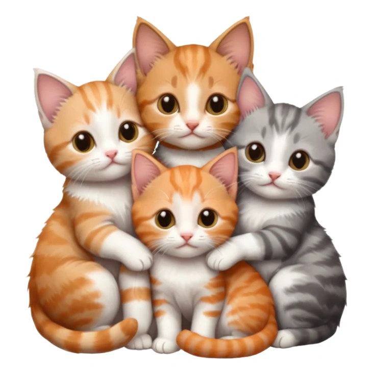 3 tiny kittens cuddling together all different colours, the first one is grey and white, the second is ginger and white and the third is brown tabby and white sticker