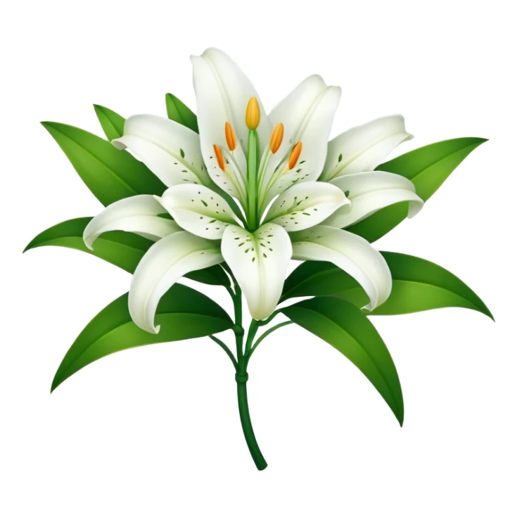 Beautiful white lily flower with green stem and leaves sticker