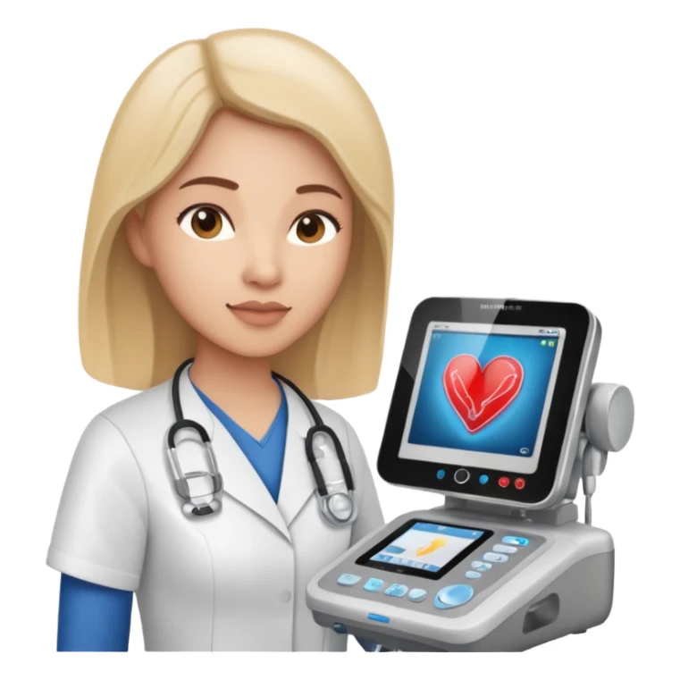 Cardiac sonographer with Philips ultrasound machine sticker