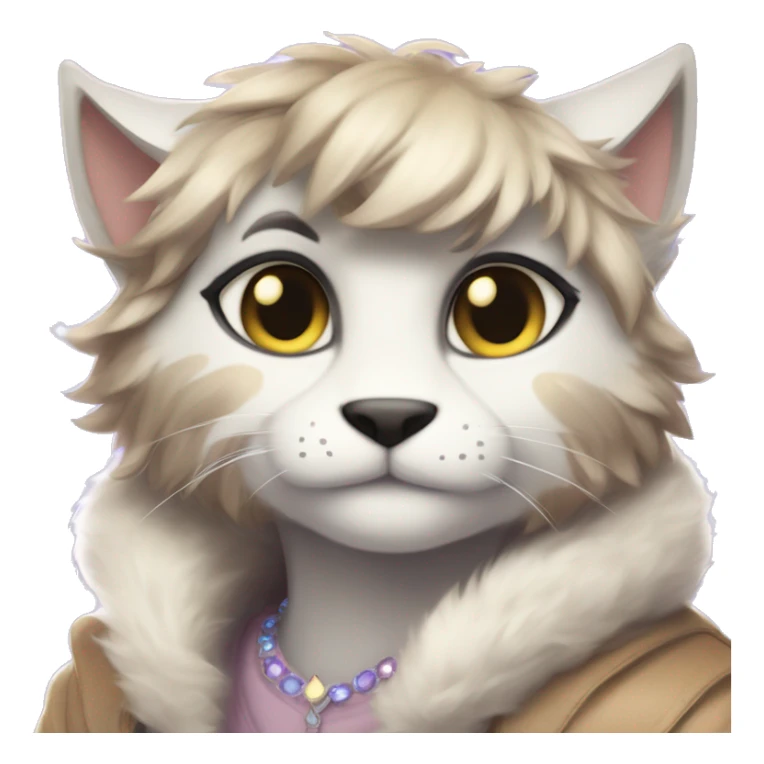 Furry, sparkle, iridescent, colorful, pastel, edgy, cool, fantasy beautiful, brown, beige, white, divine, godly, angelic, animal, anthro, full body, fursona, feline sticker