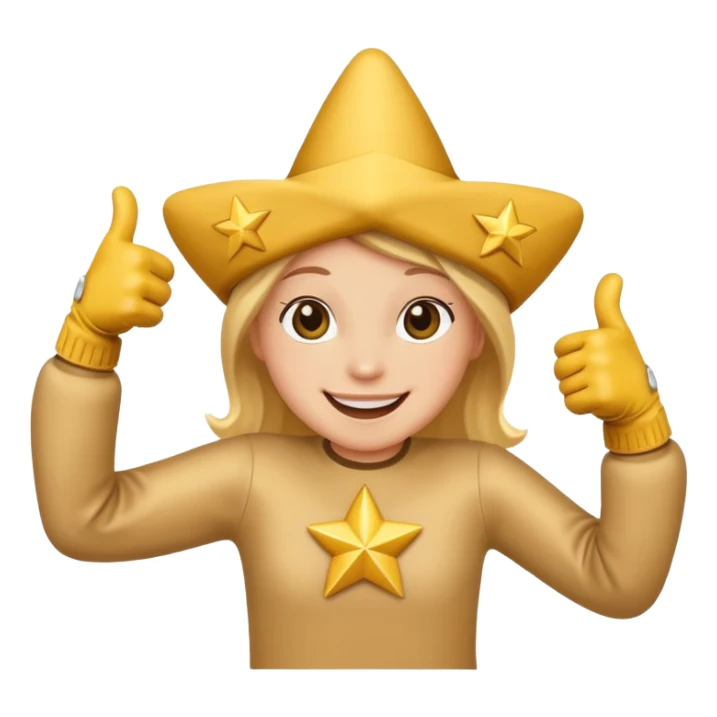 HD a smiling happy dancing star with both gloved hands doing thumbs up and blue background sticker