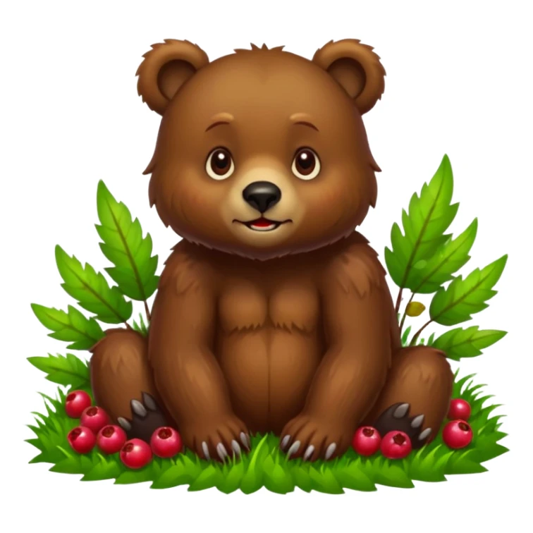 bear with berryes on grass pixar style sticker