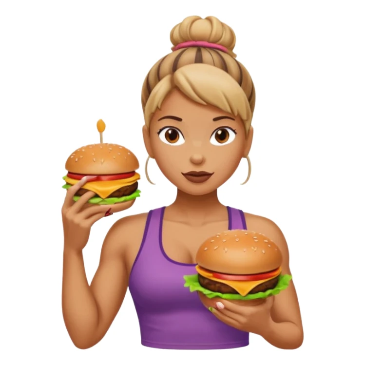 strong lean woman with visible strong abs eating a burger sticker