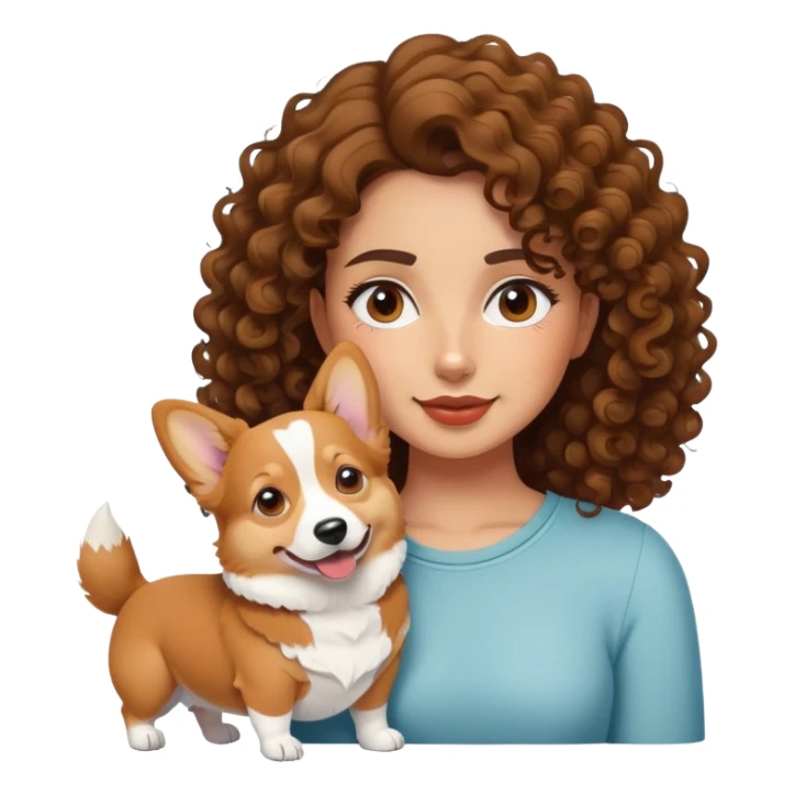 Curly brunette girl with a corgi   sticker