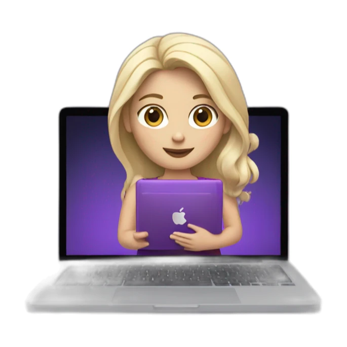white tech blonde girl with purple macbook pro in hand sticker