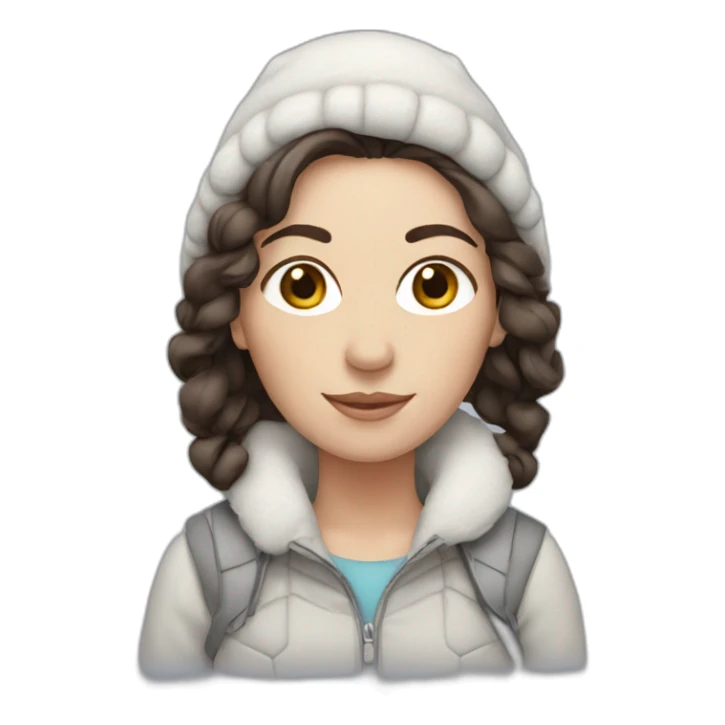 White Woman with dark brown hair and snow sticker