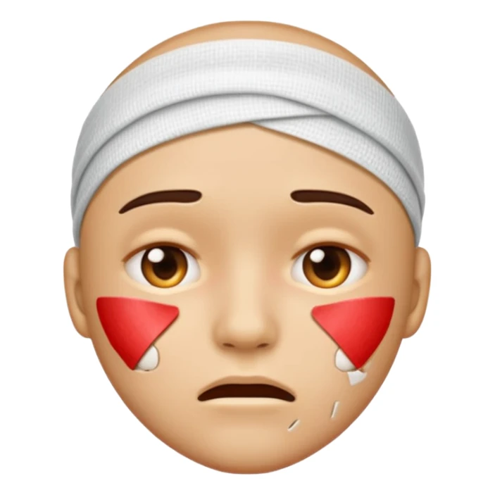 injured face emoji with bandages or scars, painful expression sticker