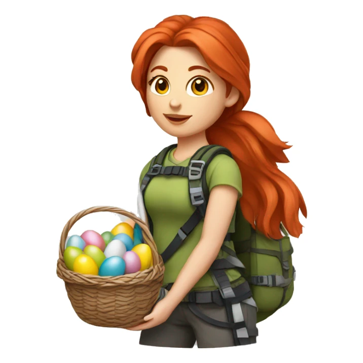 Female mountain climber red hair with Greek flag and holding Easter eggs basket sticker