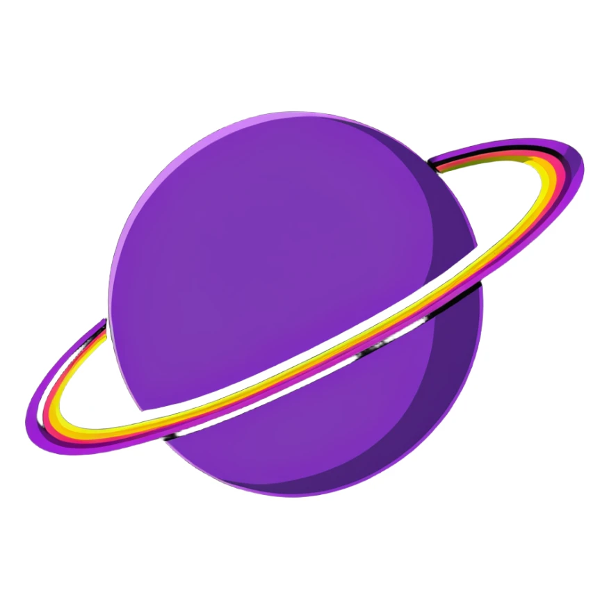 purple planet with colorful rainbow rings surrounding it sticker