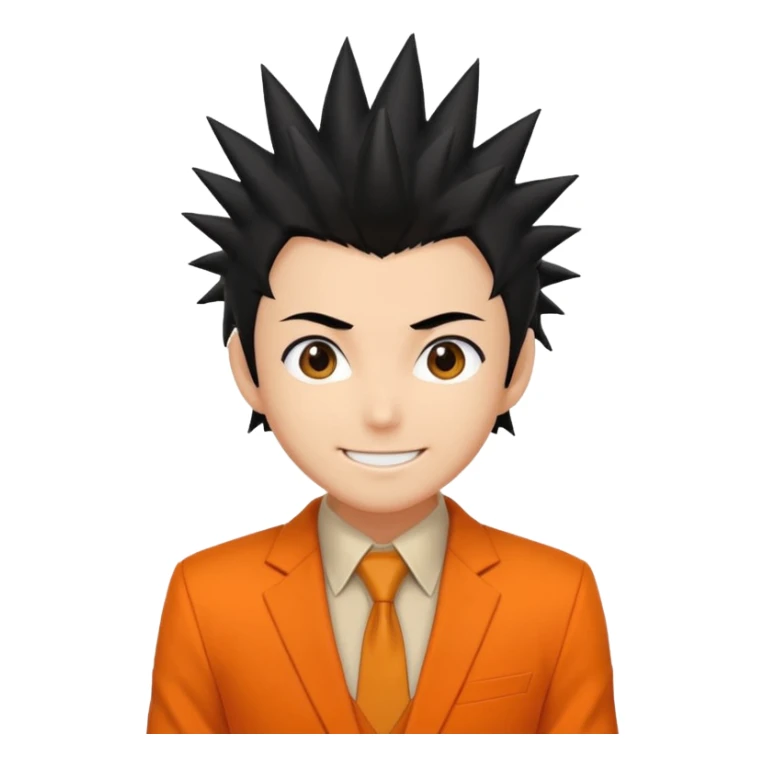 determined anime character with spiky black hair, orange suit, inspired by Goku emoji sticker