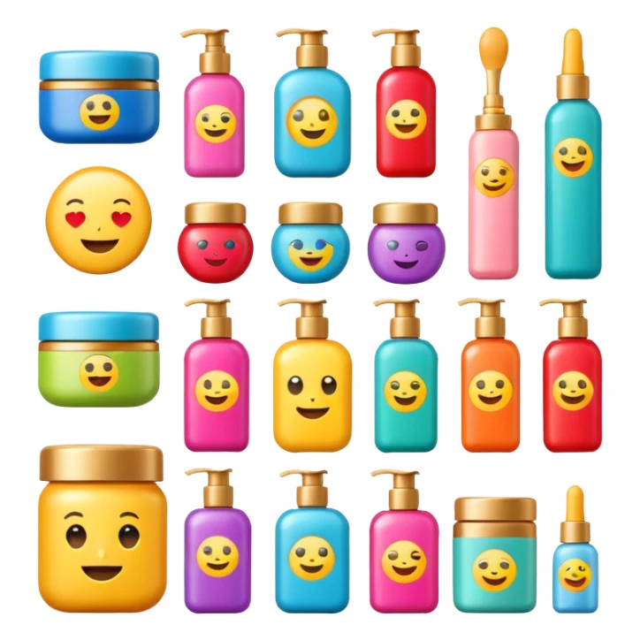 emoji of beauty products with brand labels sticker