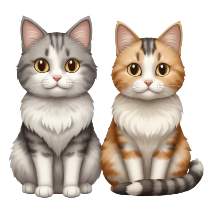 a realistic looking very fluffy grey and white cat sitting next to another cat sticker
