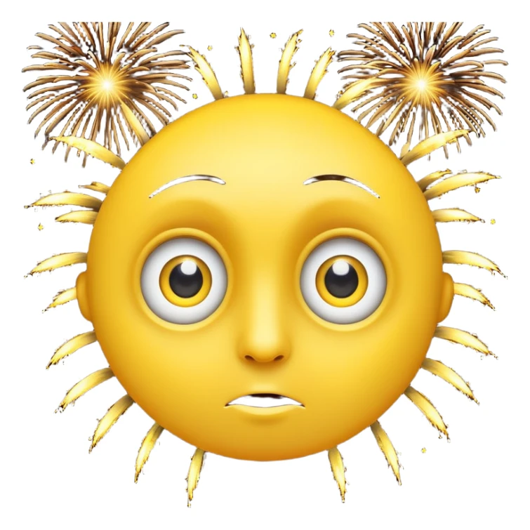 yellow face with wide eyes, fireworks in the background sticker