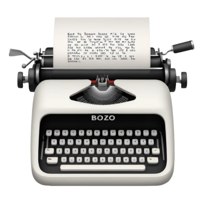 Typewriter typing on paper and the paper says bozo sticker