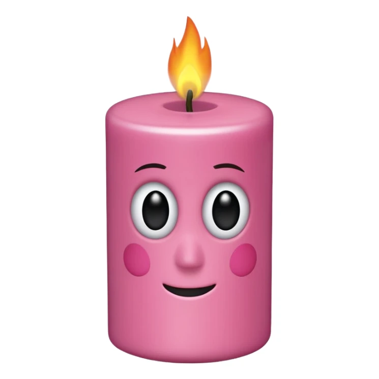 Draw a woody pink, Pixar-style candle with a flame and black eyes. The candle should be visible from the front and top. sticker
