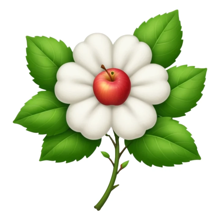white fluffy cotton flower with green leaves, Apple emoji style sticker