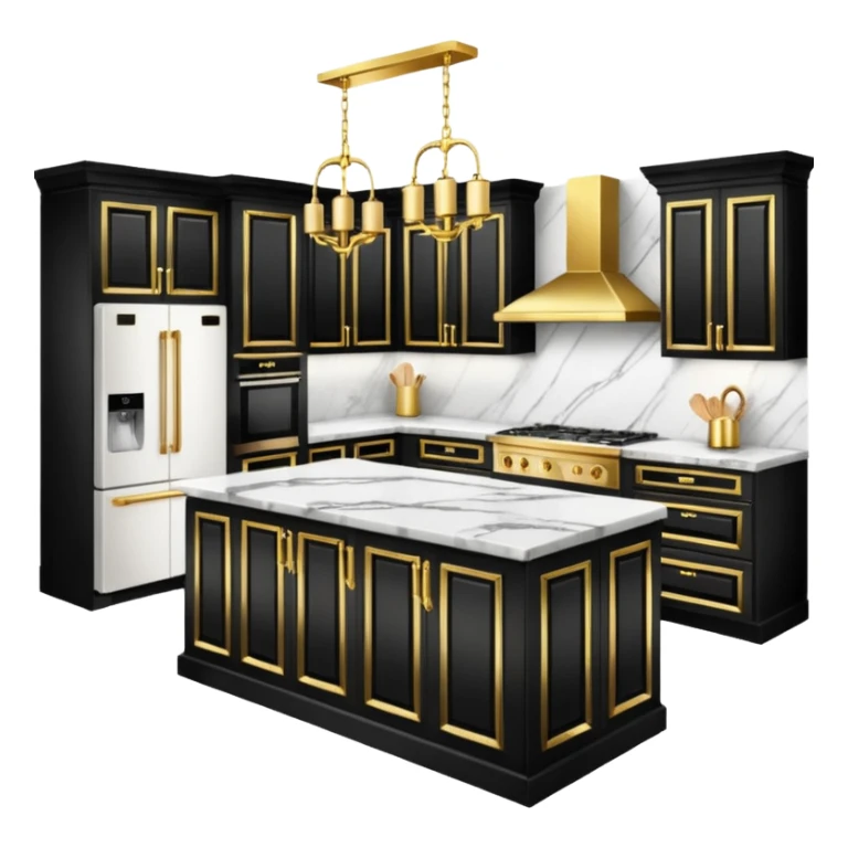 Luxurious black marble kitchen with gold and white accents  sticker