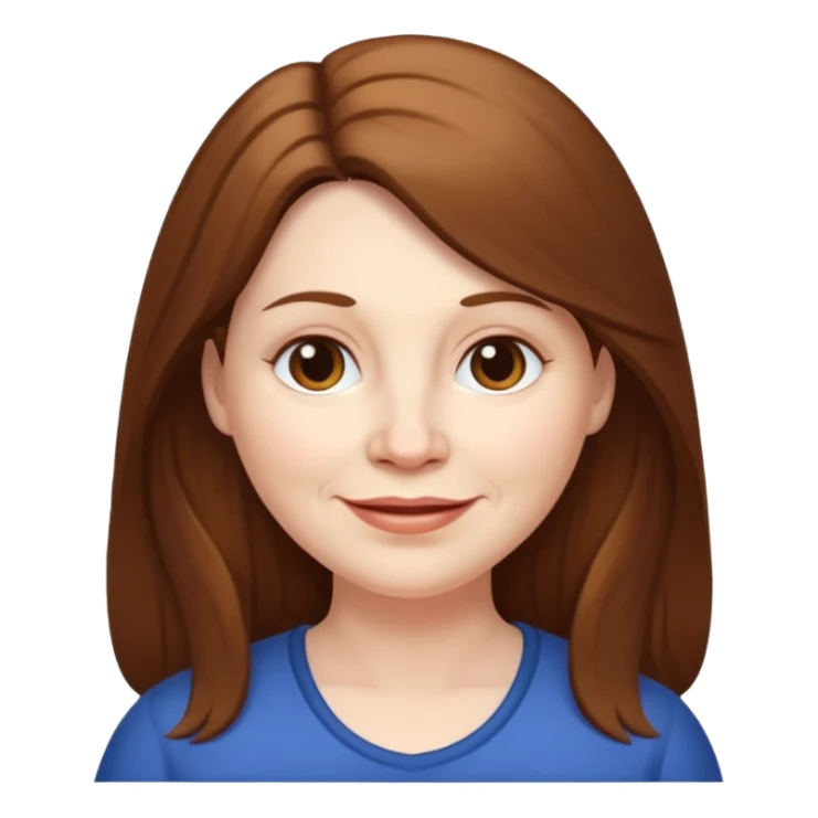 50 yr old white woman pale long brown hair small smile chubby sticker