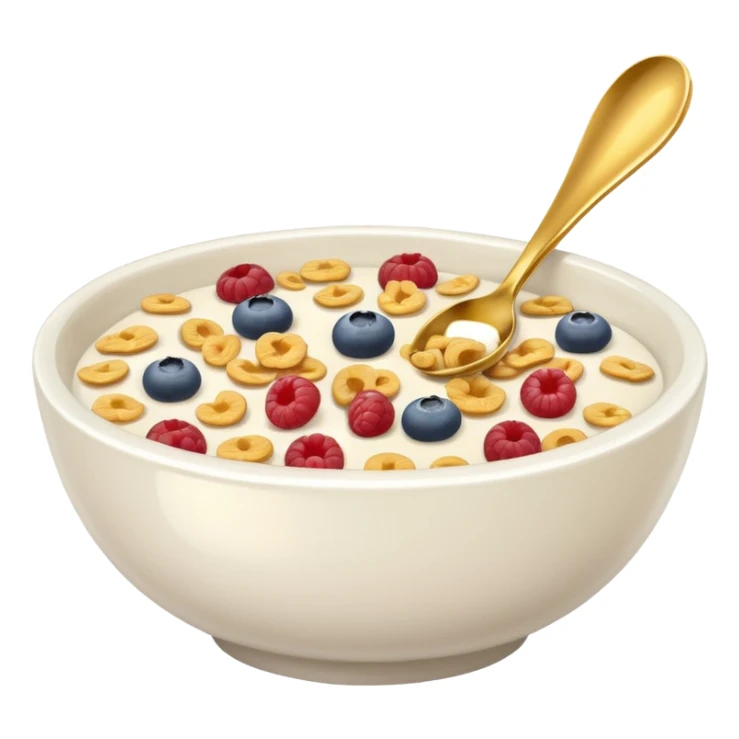 White bowl with gold spoon with cereal inside sticker