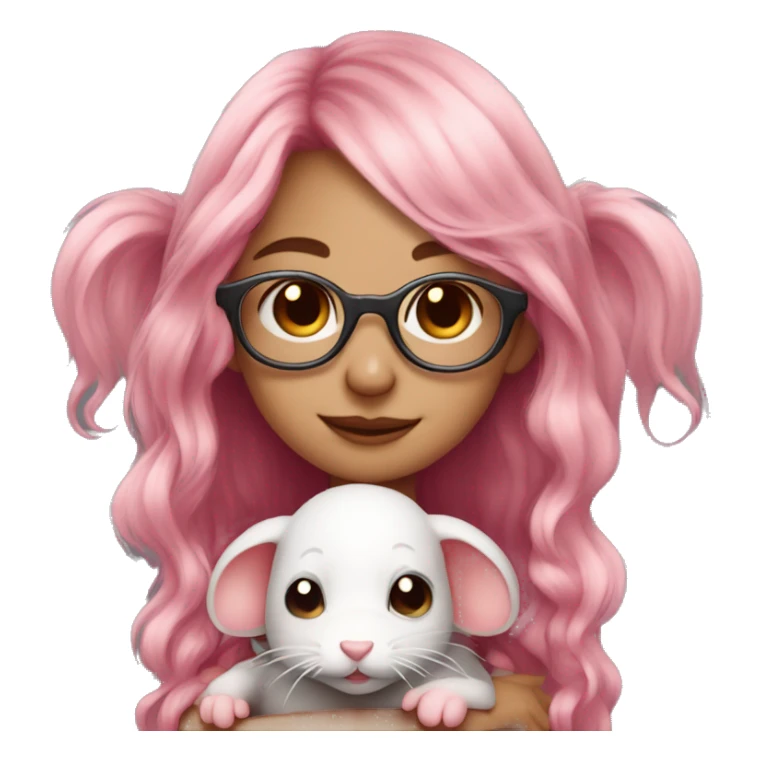 cute girl wearing glasses with long wavy pink hair hugging a rat sticker