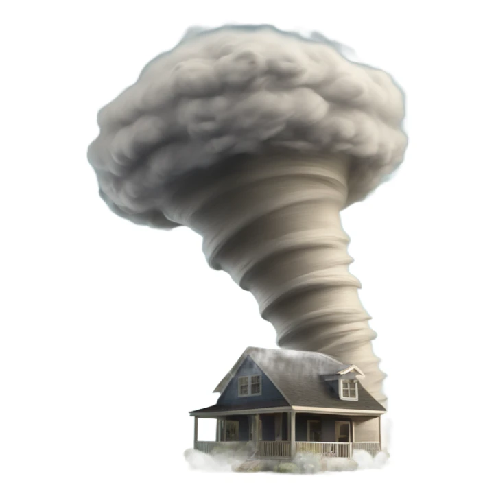 A powerful tornado, made of swirling wind and debris, twisting upward, with dust and objects flying around, creating a chaotic and destructive force. sticker