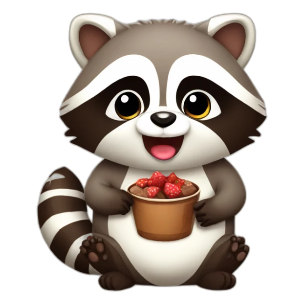 Cute fat raccoon with chocolate sticker