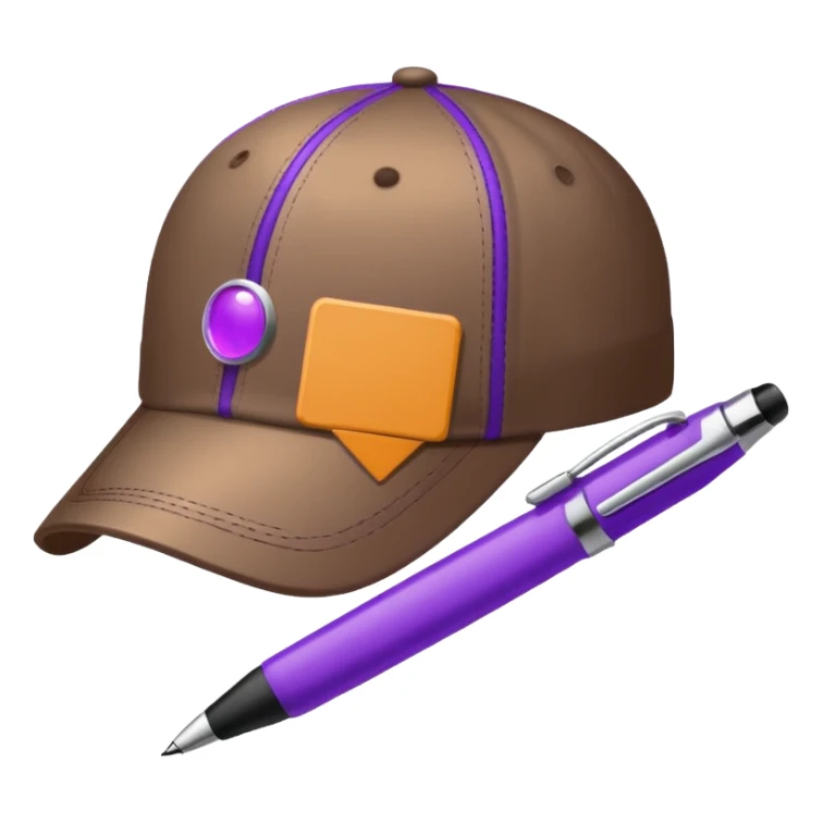 A plastic brown ball cap and the long rectangle purple. (With a pen) And looks like a BFDI style sticker