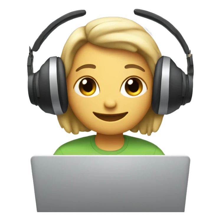 2d emoji working on laptop with headphones sticker