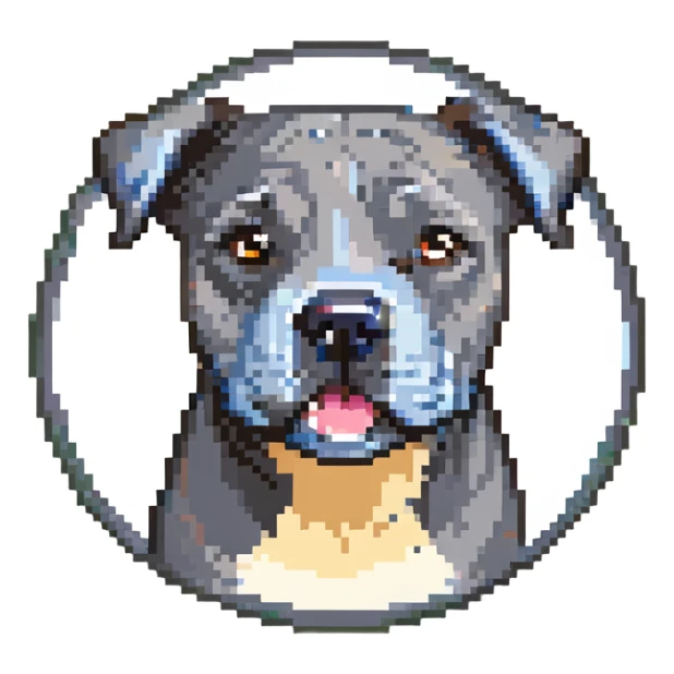 round circle puppy head full grey bleu staffy, stupid expression sticker