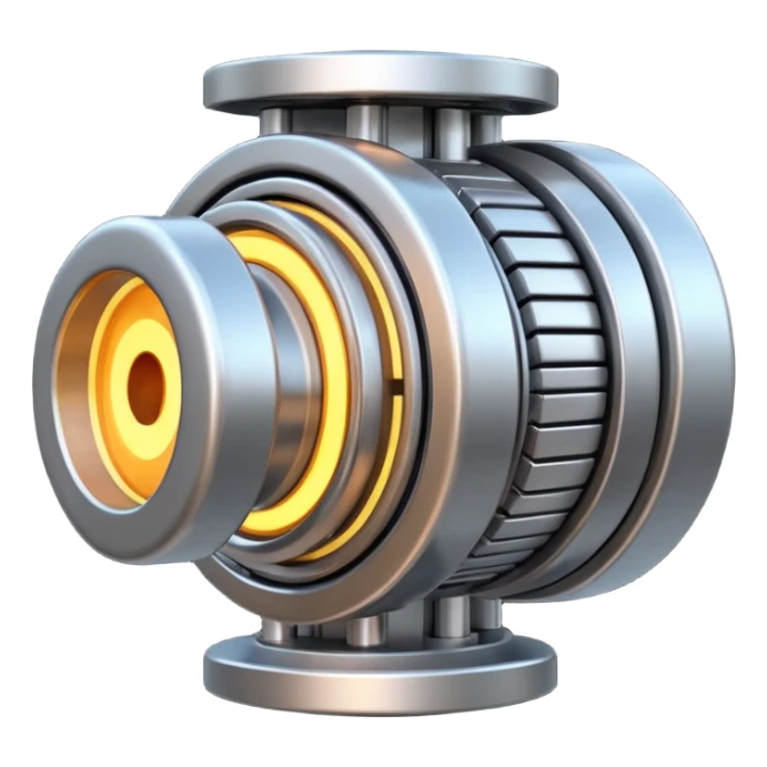 Dynamic high-mass futuristic engine emoji with thick metal housing, rotating components, glowing core, modern tech design. sticker